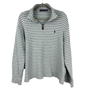 Polo Ralph Lauren Men’s XL 1/4 Zip Sweater Pullover Striped Pony Gray White